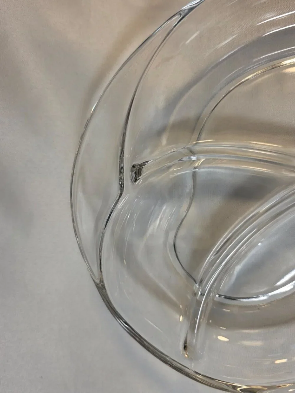 Vintage MCM Kidney Shaped Divided 3-Part Clear Serving Bowl